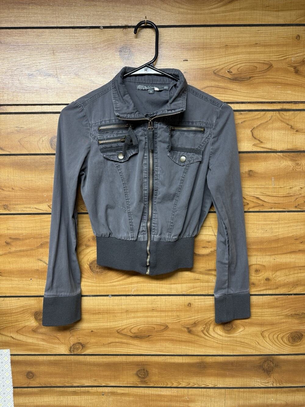 Y2K 2000’s Cropped Bomber Jacket Gorpcore Bella Swan Charcoal Gray Size S